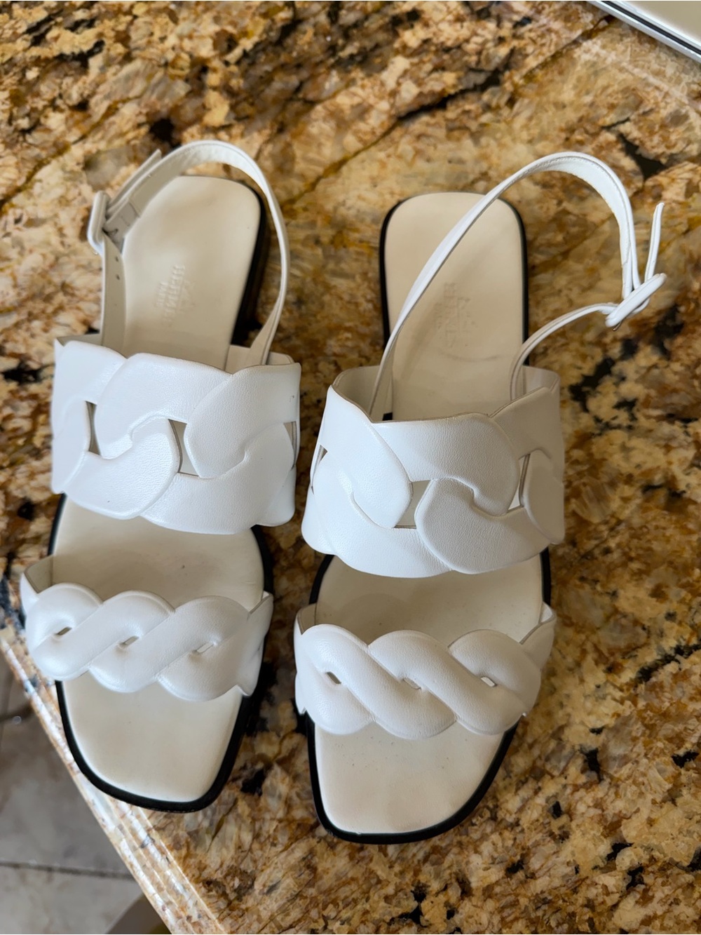 Hermes Grace White Braided Strap Slingback Sandals . Sz 41
